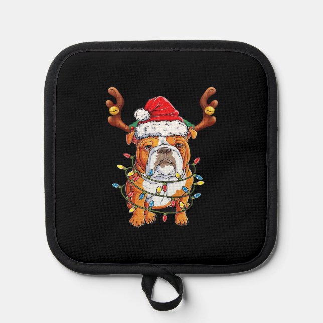 English Bulldog Reindeer Funny Christmas Essential Pot Holder (Front)