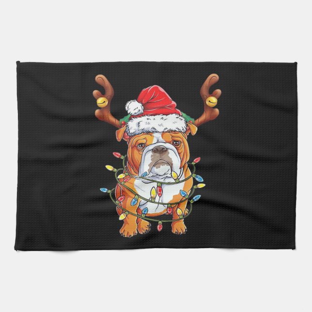 English Bulldog Reindeer Funny Christmas Essential Tea Towel (Horizontal)