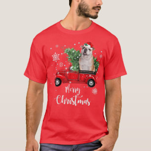 English Bulldog Ride Red Truck Christmas Pajama Lo T-Shirt
