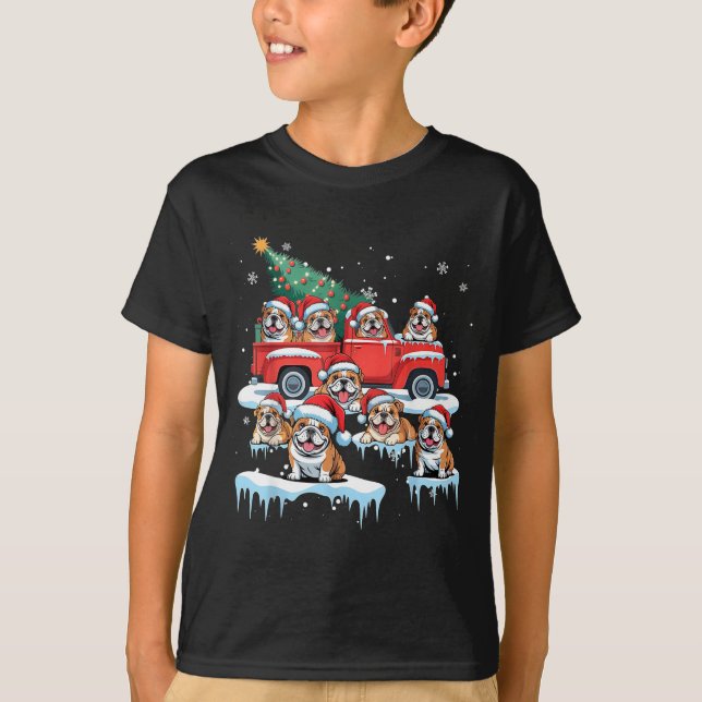 English Bulldog Riding Red Truck Ugly Sweater Chri (Front)