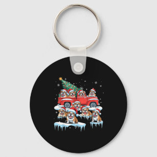 English Bulldog Riding Red Truck Ugly Sweater Chri Key Ring