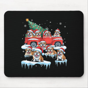 English Bulldog Riding Red Truck Ugly Sweater Chri Mouse Pad