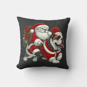 English Bulldog Santa Christmas Tree Lights Xmas  Cushion