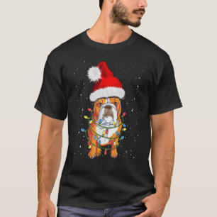 English Bulldog Santa Christmas Tree Lights Xmas T-Shirt