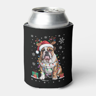 English Bulldog Santa Hat Christmas Lights Xmas Can Cooler