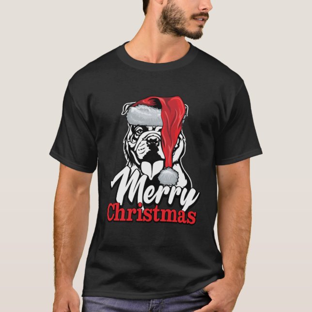 English Bulldog Santa Hat Merry Christmas T-Shirt (Front)