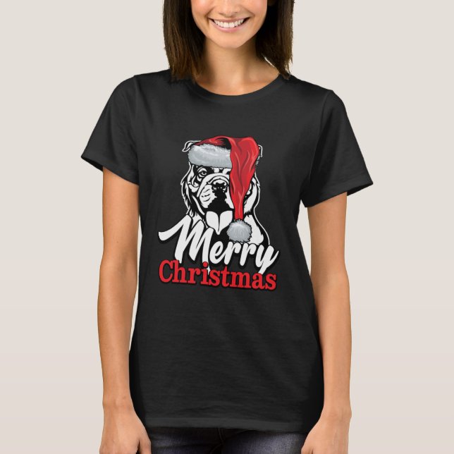 English Bulldog Santa Hat Merry Christmas T-Shirt (Front)