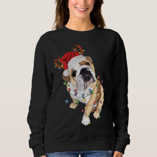 English Bulldog Santa Hat Reindeer Christmas Light Sweatshirt