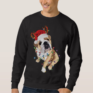 English Bulldog Santa Hat Reindeer Christmas Light Sweatshirt