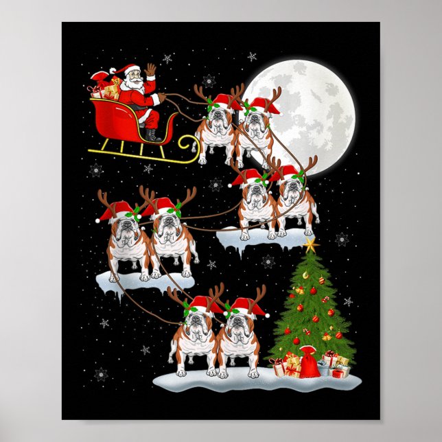 English Bulldog Santa Sleigh Flying Funny Magical  Poster (Front)