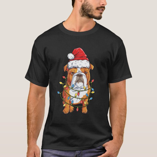 English Bulldog Santa Tree Lights Xmas Gifts Boys  T-Shirt (Front)