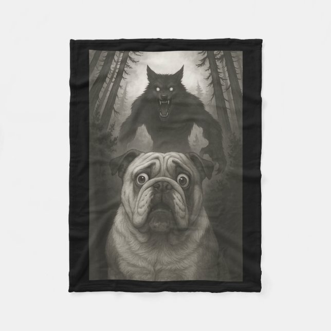 English Bulldog Selfie With Werewolf Funny  Fleece Blanket (Front)