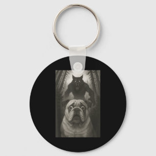 English Bulldog Selfie With Werewolf Funny Key Ring