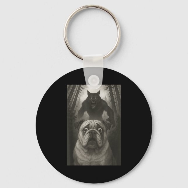 English Bulldog Selfie With Werewolf Funny  Key Ring (Front)
