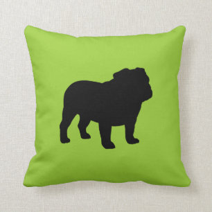 English Bulldog Silhouette Black and Green Cushion