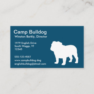 English Bulldog Silhouette Blue and White Business Card