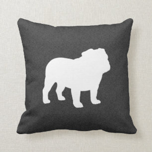 English Bulldog Silhouette Dark Grey and White Cushion