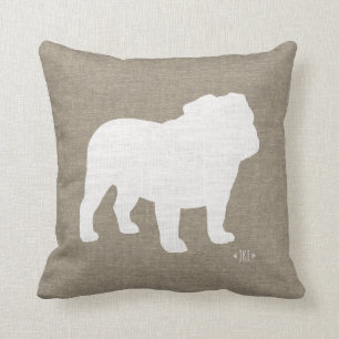 English Bulldog Silhouette Faux Linen Dog Lover's Cushion