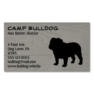 English Bulldog Silhouette Faux Wood Grain Magnetic Business Card
