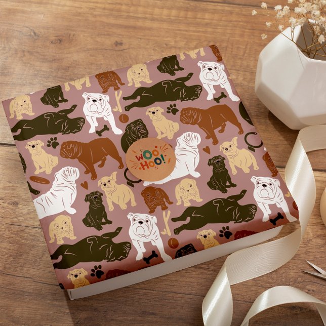 English Bulldog Silhouette in brown tones Wrapping Paper (Creator Uploaded)