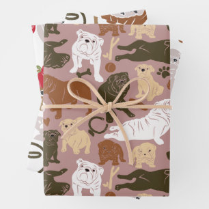 English Bulldog Silhouette in three colours Wrapping Paper Sheet