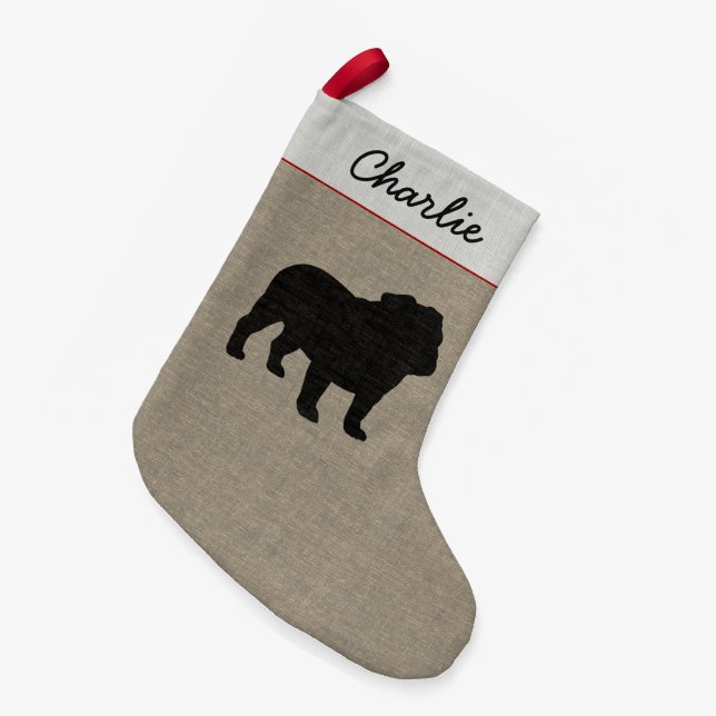 English Bulldog Silhouette Personalised Holiday Small Christmas Stocking (Front (Hanging))