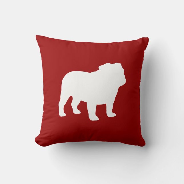 English Bulldog Silhouette Red and White Dog Lover Cushion (Front)