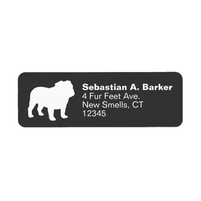 English Bulldog Silhouette Return Address Cool Dog Label (Front)