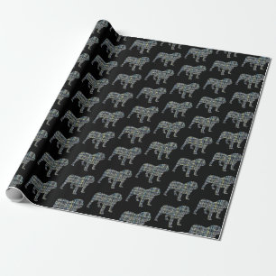 English Bulldog Silhouette Yellow & Black Grid Wrapping Paper