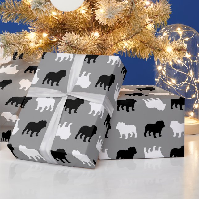 English Bulldog Silhouettes Pattern All Occasion Wrapping Paper (Holidays)
