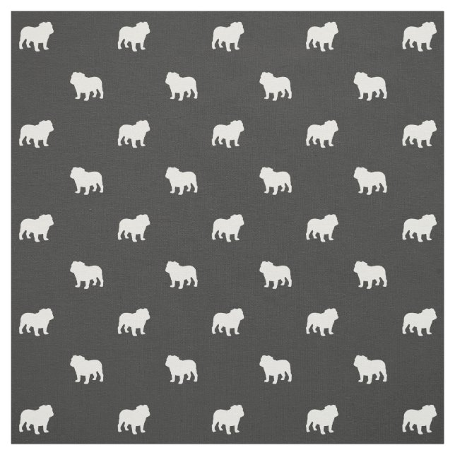 English Bulldog Silhouettes Pattern Grey and White Fabric (Swatch)