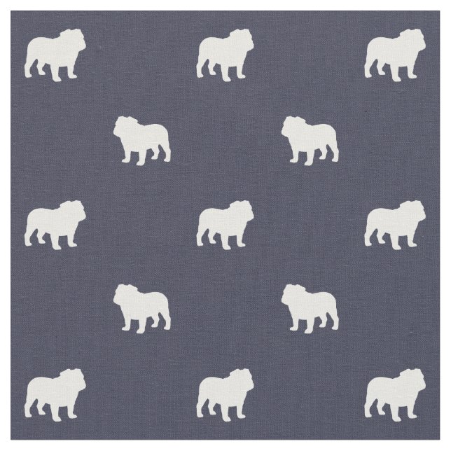 English Bulldog Silhouettes Pattern Midnight Blue Fabric (Close Up)