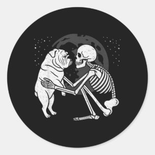 English Bulldog Skeleton Moon Halloween Dog Lover Classic Round Sticker