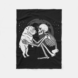 English Bulldog Skeleton Moon Halloween Dog Lover Fleece Blanket
