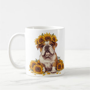 English Bulldog Sunflower Crown Coffee Mug