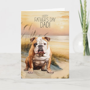 English Bulldog Sunset Beach Father's Day Holiday Card