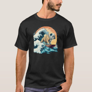 English Bulldog Surfing On the Great Wave of Kanag T-Shirt