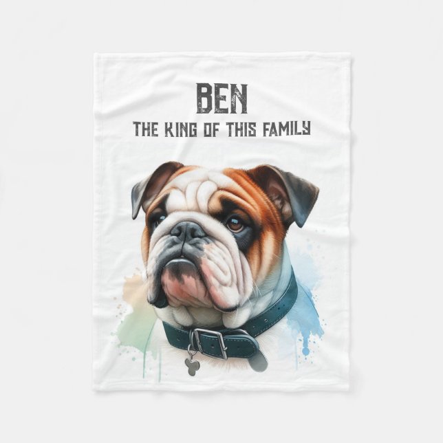 English Bulldog - THE KING OF THIS FAMILY Fleece Blanket (Front)
