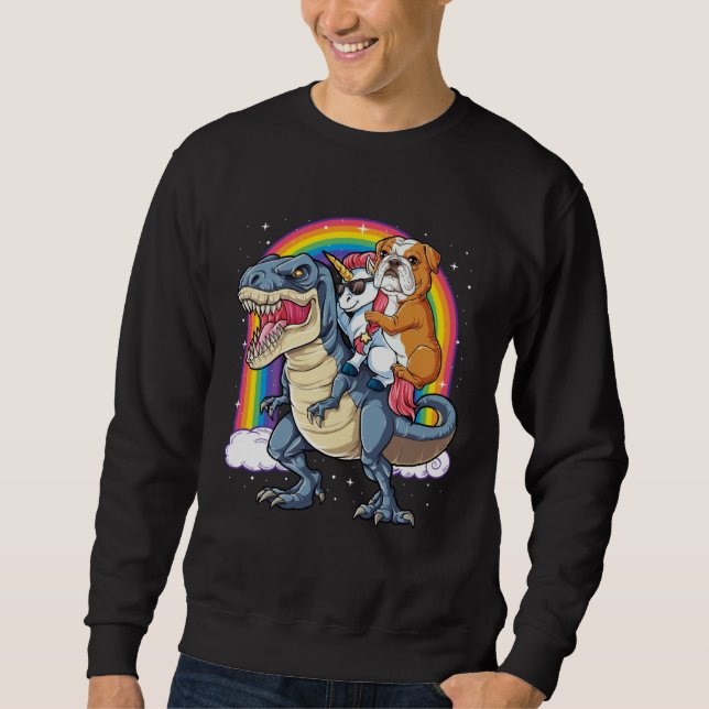 English Bulldog Unicorn Riding Dinosaur rex  Men W Sweatshirt (Front)