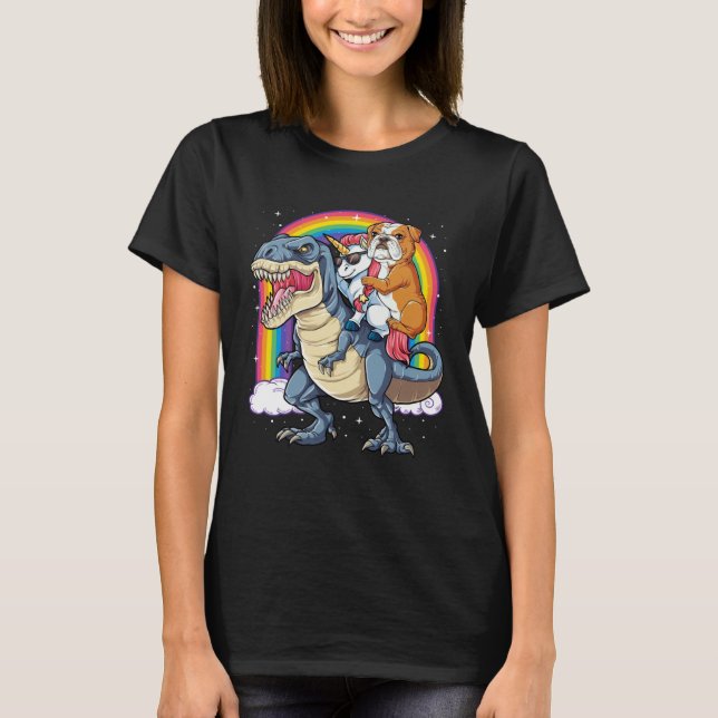 English Bulldog Unicorn Riding Dinosaur rex  Men W T-Shirt (Front)