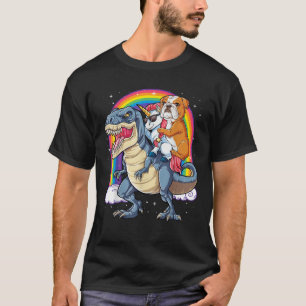 English Bulldog Unicorn Riding Dinosaur T rex Gift T-Shirt
