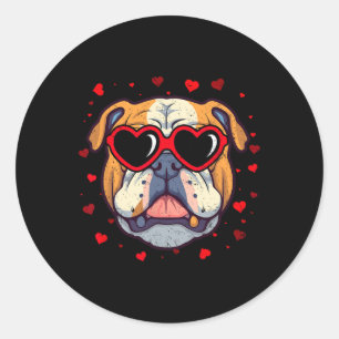 English Bulldog Valentine Heart Cute Dog Lovers  Classic Round Sticker