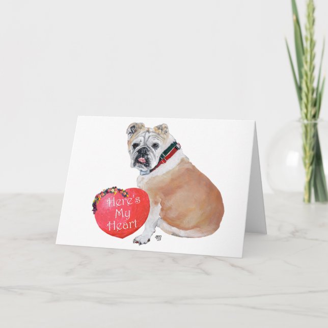 English Bulldog Valentine Holiday Card (Front)