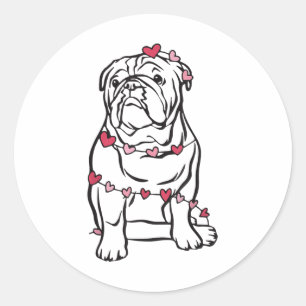 English Bulldog Valentines Day Heart Pet Dog Anima Classic Round Sticker