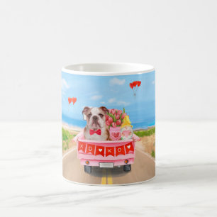 English Bulldog Valentine's Day Truck Hearts Coffee Mug