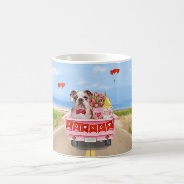 English Bulldog Valentine's Day Truck Hearts Coffee Mug (Center)