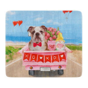 English Bulldog Valentine's Day Truck Hearts Cutting Board