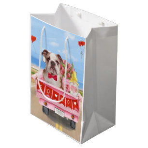 English Bulldog Valentine's Day Truck Hearts Medium Gift Bag