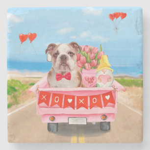 English Bulldog Valentine's Day Truck Hearts Stone Coaster