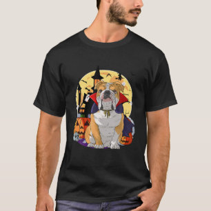 English Bulldog Vampire Dog Halloween Witch Pumpki T-Shirt